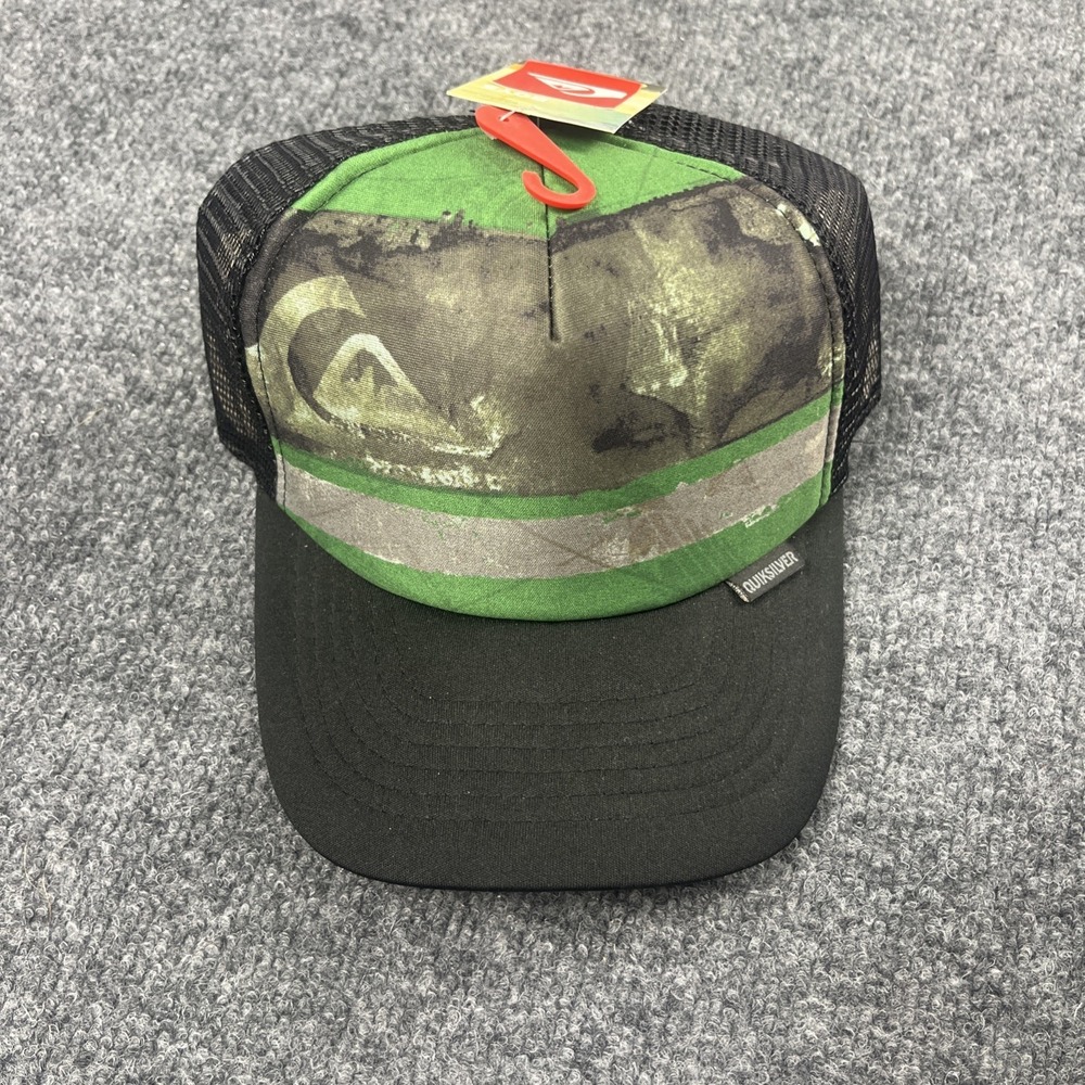 Quiksilver QUIK Boards Boys Trucker Hat, Black Green Mesh Snapback 852113-GRN